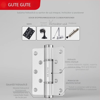 Închizător de balamale pentru ușă invizibilă, amortizor hidraulic, revenire cu arc, aluminiu anodizat