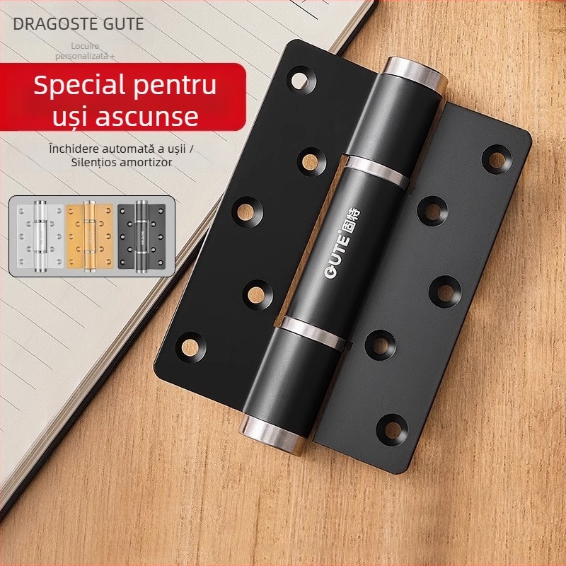 Închizător de balamale pentru ușă invizibilă, amortizor hidraulic, revenire cu arc, aluminiu anodizat