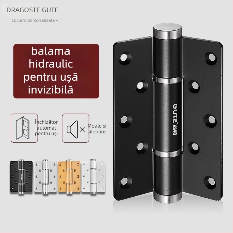 Închizător de balamale pentru ușă invizibilă, amortizor hidraulic, revenire cu arc, aluminiu anodizat