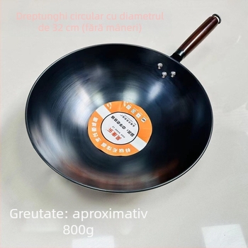 Wok din fier fin, antiaderent, fund rotund, greutate 900 g, stil chinezesc