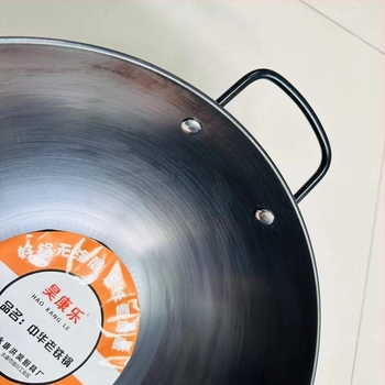 Wok din fier fin, antiaderent, fund rotund, greutate 900 g, stil chinezesc