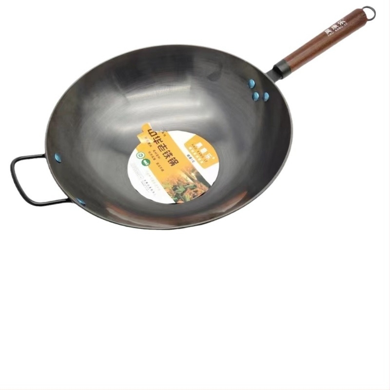 Wok din fier fin, antiaderent, fund rotund, greutate 900 g, stil chinezesc