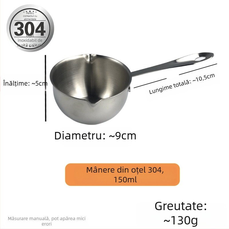 Tigaie pentru ulei din oțel inoxidabil 304, mâner manual, fund plat unic, compatibil cu aragazul pe gaz, 125 g