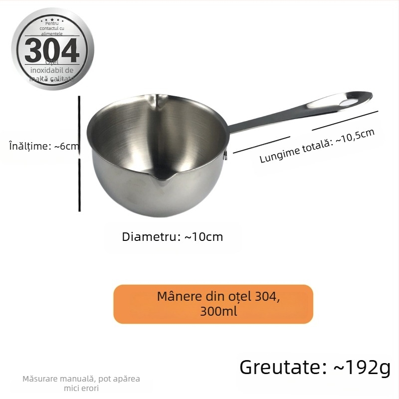 Tigaie pentru ulei din oțel inoxidabil 304, mâner manual, fund plat unic, compatibil cu aragazul pe gaz, 125 g