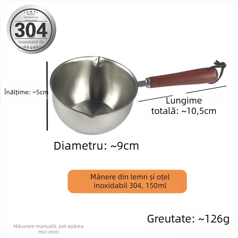 Tigaie pentru ulei din oțel inoxidabil 304, mâner manual, fund plat unic, compatibil cu aragazul pe gaz, 125 g
