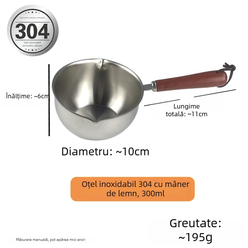Tigaie pentru ulei din oțel inoxidabil 304, mâner manual, fund plat unic, compatibil cu aragazul pe gaz, 125 g