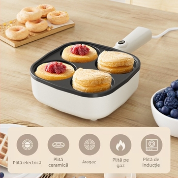 Tigaie antiaderentă cu patru găuri pentru omletă și burgeri, aliaj de aluminiu, compatibilă cu toate plitele, posibilitatea personalizării mărcii