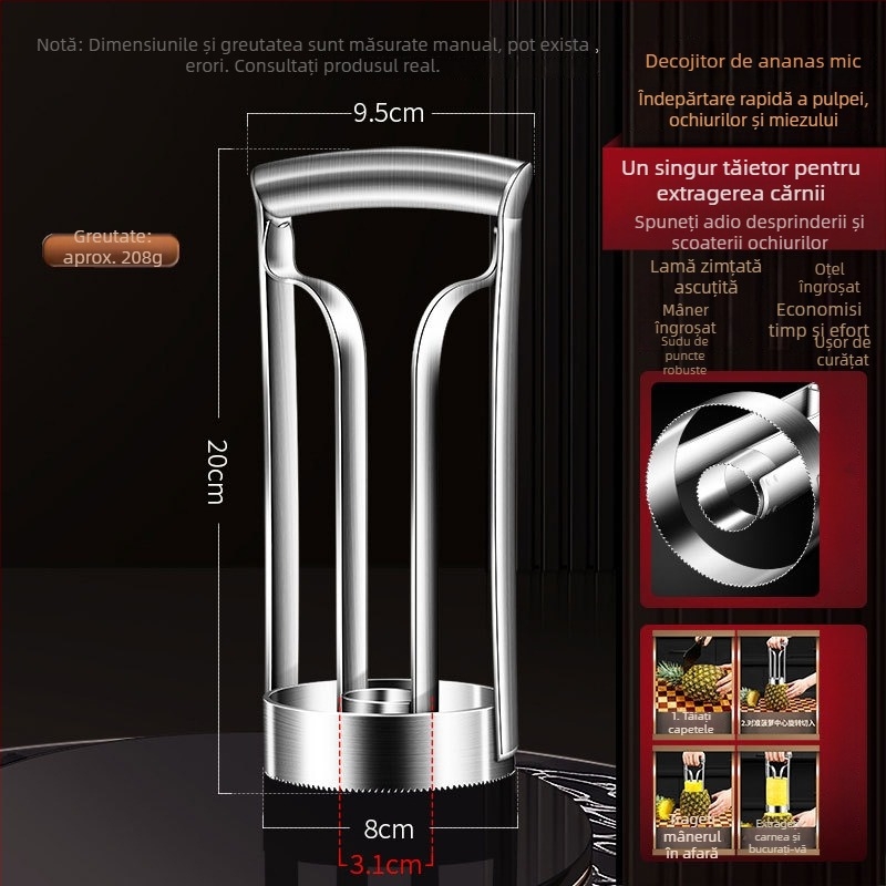 Decupator de inimă și pulpă de ananas, oțel inoxidabil 304, economie de efort, multifuncțional, design minimalist modern