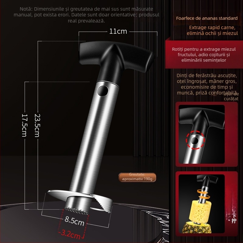 Decupator de inimă și pulpă de ananas, oțel inoxidabil 304, economie de efort, multifuncțional, design minimalist modern
