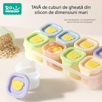 Tavă din silicon pentru hrana bebelușilor, porții independente, set de 2, pentru congelare și gătire la abur, Lusn/Rushan, potrivită pentru copii peste 12 luni