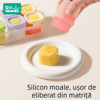 Tavă din silicon pentru hrana bebelușilor, porții independente, set de 2, pentru congelare și gătire la abur, Lusn/Rushan, potrivită pentru copii peste 12 luni