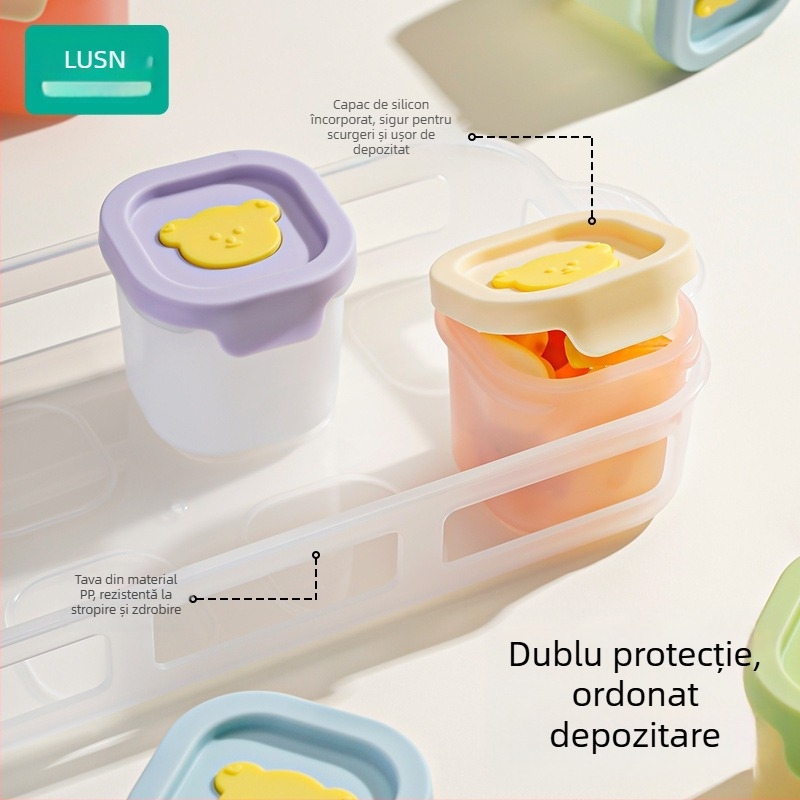 Tavă din silicon pentru hrana bebelușilor, porții independente, set de 2, pentru congelare și gătire la abur, Lusn/Rushan, potrivită pentru copii peste 12 luni