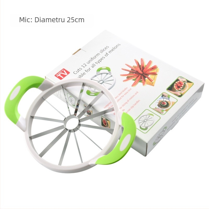 Cuțit de pepene cu mâner din cauciuc și lamă din oțel inoxidabil 430 – Divizor de fructe multifuncțional, design modern minimalist