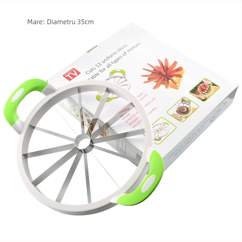 Cuțit de pepene cu mâner din cauciuc și lamă din oțel inoxidabil 430 – Divizor de fructe multifuncțional, design modern minimalist