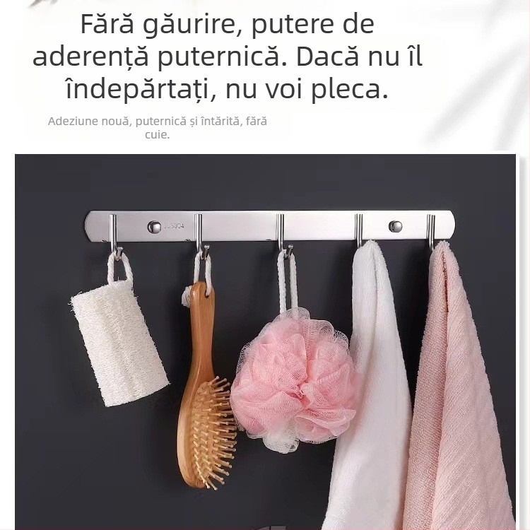 Cuier organizator din oțel inoxidabil, montat pe perete pentru bucătărie și baie, fără găuri, design cu un singur rând (Material: oțel inoxidabil; Capacitate de încărcare: 30 kg; Finisaj: polisat; Stil: Lux ușor)