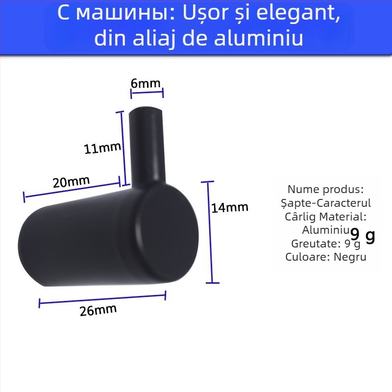 Tengming cârlig unic din aliaj de aluminiu – cârlig metalic pentru perete, stil modern minimalist pentru bucătărie și baie, capacitate 3-5 kg