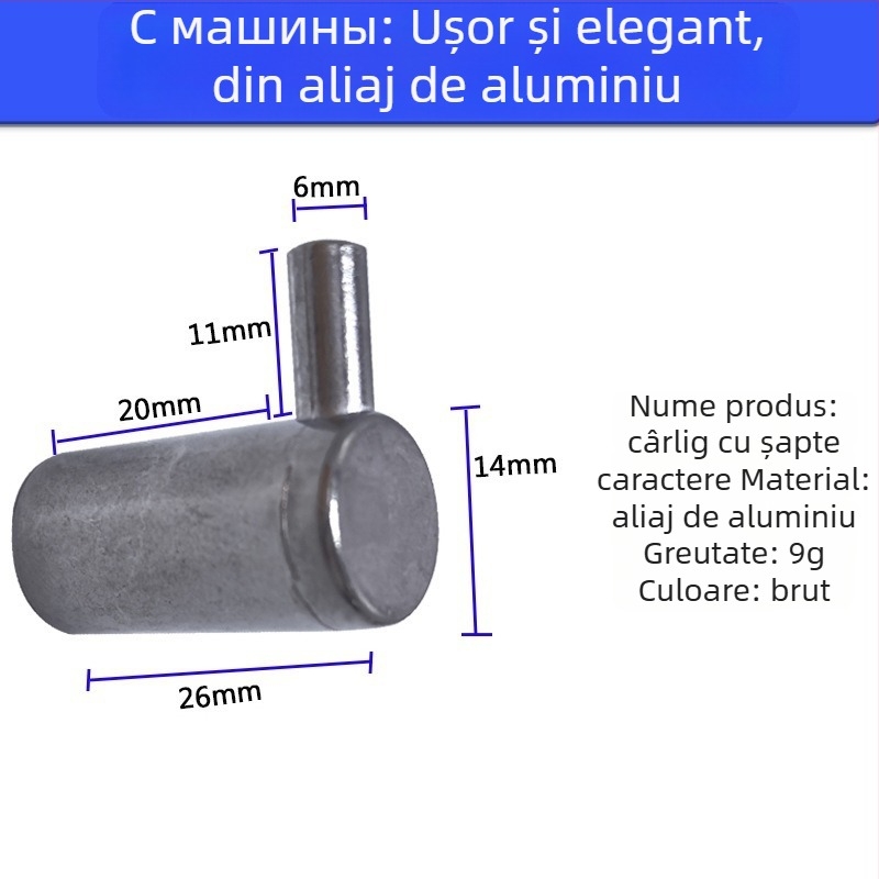 Tengming cârlig unic din aliaj de aluminiu – cârlig metalic pentru perete, stil modern minimalist pentru bucătărie și baie, capacitate 3-5 kg