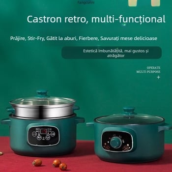 Oală electrică multifuncțională cu vas interior din porțelan cristal, capacitate sub 1 L, putere 800 W sau mai puțin, control microcomputer, funcții: prăjit, gătit, hot pot