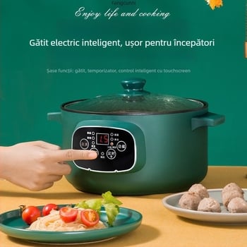 Oală electrică multifuncțională cu vas interior din porțelan cristal, capacitate sub 1 L, putere 800 W sau mai puțin, control microcomputer, funcții: prăjit, gătit, hot pot