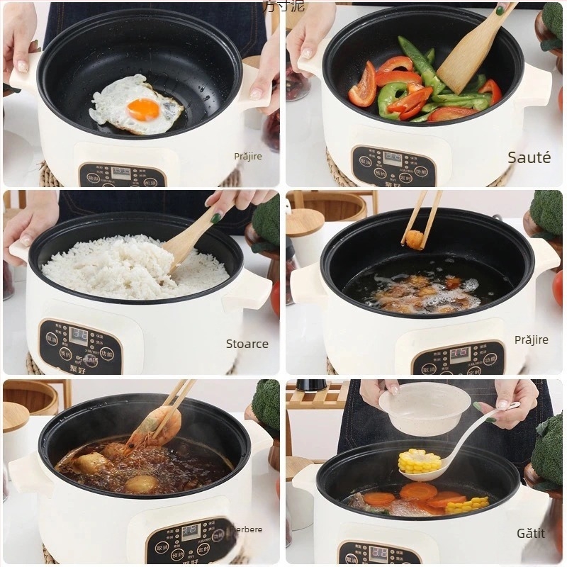 Oală electrică multifuncțională cu vas interior din porțelan cristal, capacitate sub 1 L, putere 800 W sau mai puțin, control microcomputer, funcții: prăjit, gătit, hot pot