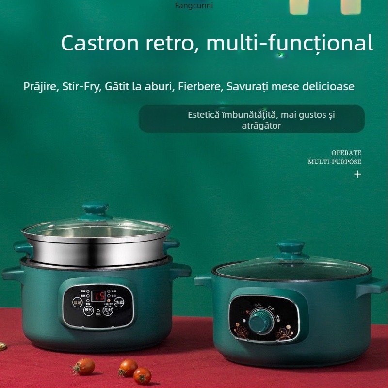 Oală electrică multifuncțională cu vas interior din porțelan cristal, capacitate sub 1 L, putere 800 W sau mai puțin, control microcomputer, funcții: prăjit, gătit, hot pot