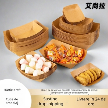 Cutie de tip barcă din hârtie kraft, tavă deschisă, 10 bucăți, imprimare logo și personalizare disponibile