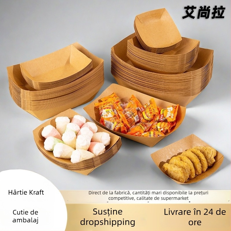 Cutie de tip barcă din hârtie kraft, tavă deschisă, 10 bucăți, imprimare logo și personalizare disponibile