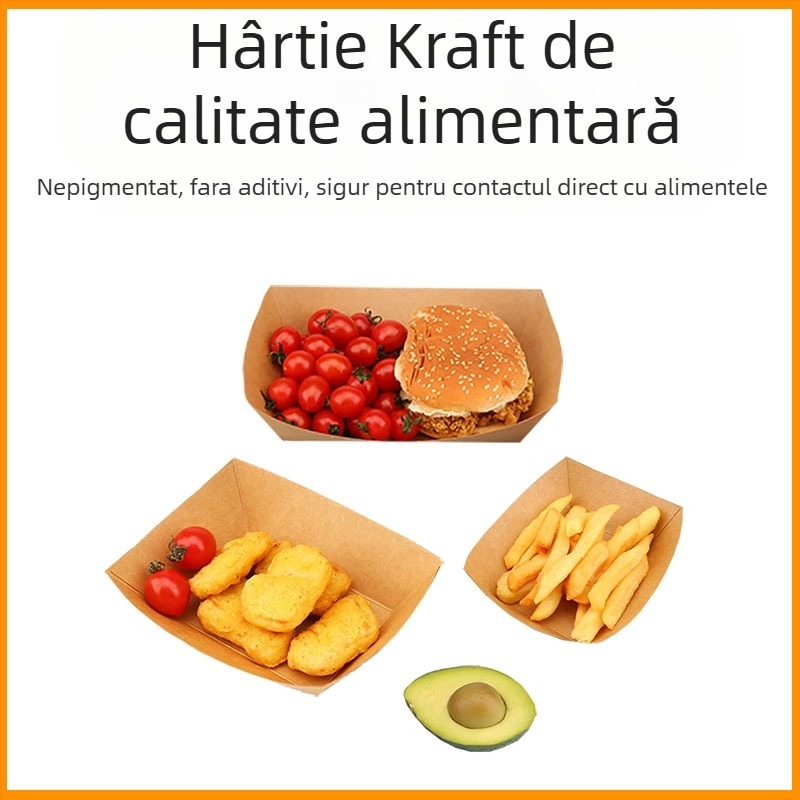 Cutie de tip barcă din hârtie kraft, tavă deschisă, 10 bucăți, imprimare logo și personalizare disponibile