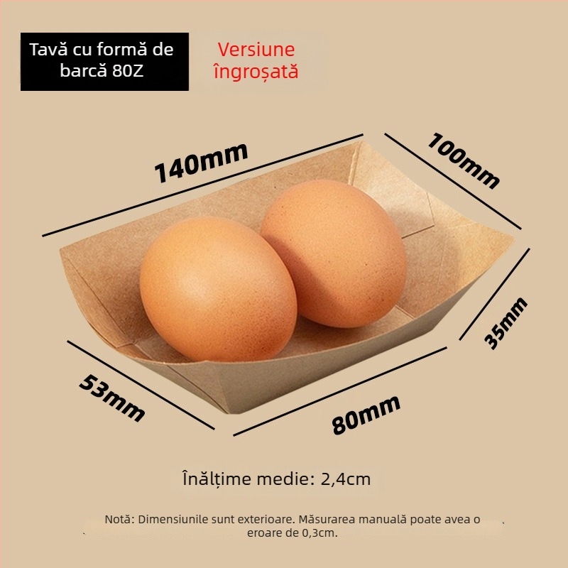 Cutie de tip barcă din hârtie kraft, tavă deschisă, 10 bucăți, imprimare logo și personalizare disponibile