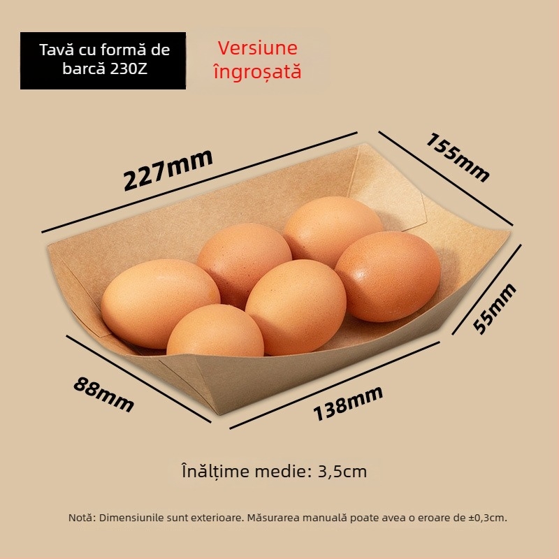 Cutie de tip barcă din hârtie kraft, tavă deschisă, 10 bucăți, imprimare logo și personalizare disponibile