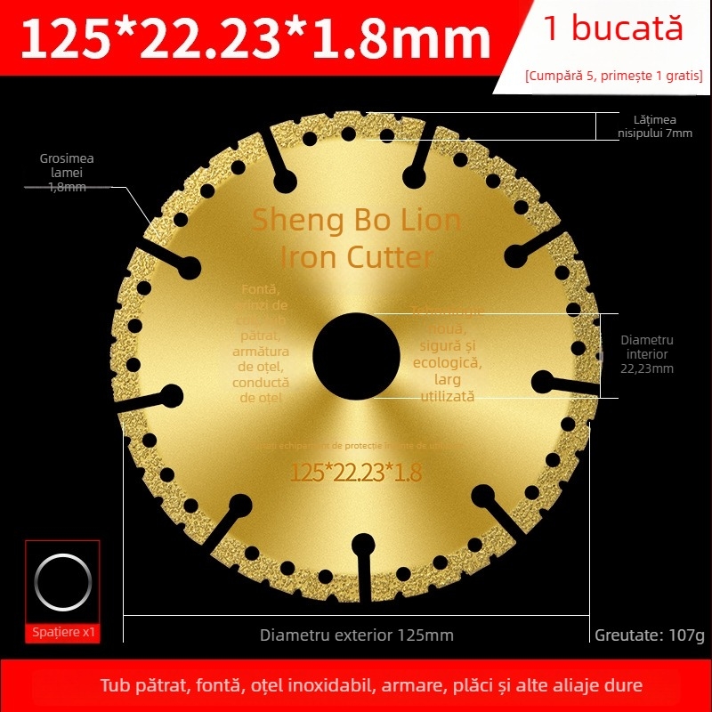Disc de tăiere pentru polizor unghiular – disc diamantat pentru oțel inoxidabil, unghi din oțel, țevi pătrate și oțel filetat – San Platinum Lion