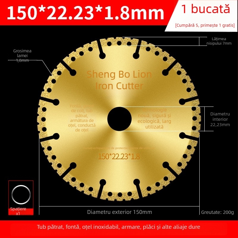 Disc de tăiere pentru polizor unghiular – disc diamantat pentru oțel inoxidabil, unghi din oțel, țevi pătrate și oțel filetat – San Platinum Lion