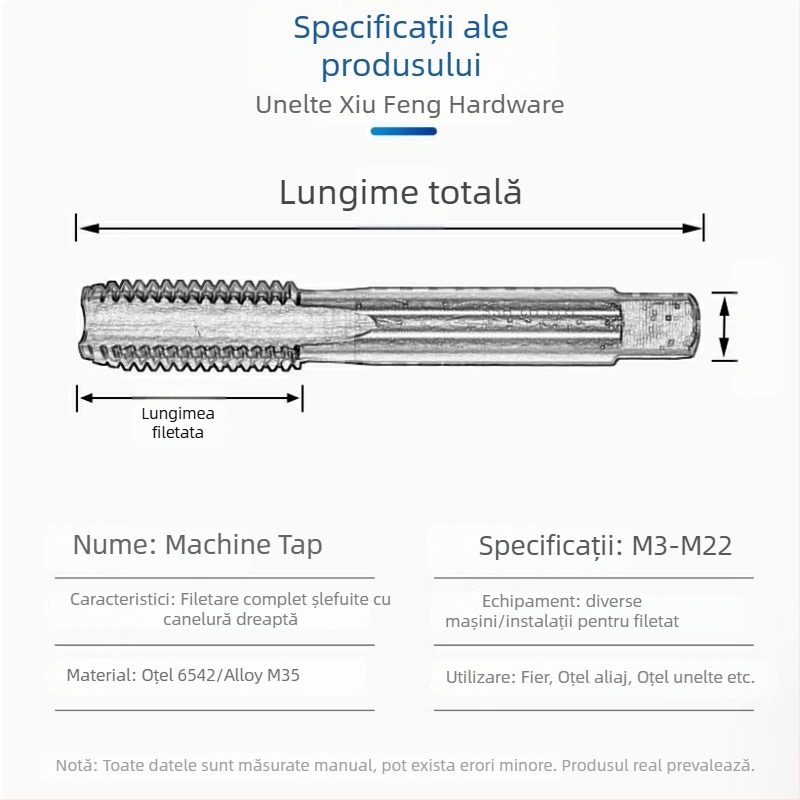 Tap de filetare din oțel inoxidabil pentru mașini — acoperire cu titan, conținut de cobalt