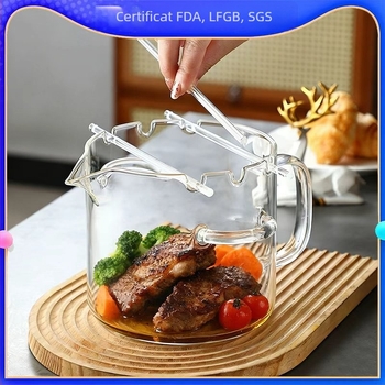 Oală din sticlă pentru friptură de carne, fără fum, 680 g, compatibilă cu plita universală