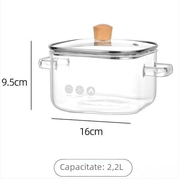 Oală din sticlă pentru friptură de carne, fără fum, 680 g, compatibilă cu plita universală