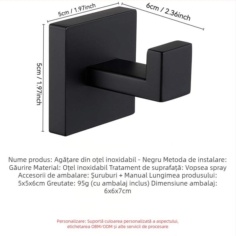 Cuier de baie din oțel inoxidabil, montat pe perete, stil modern minimalist, capacitate de încărcare 3–5 kg