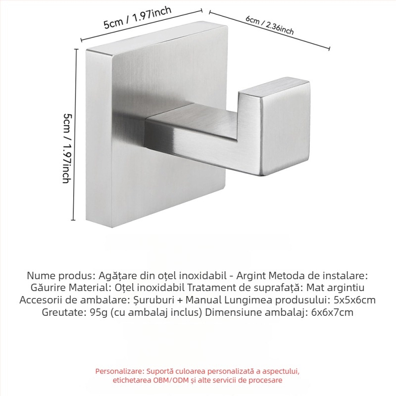 Cuier de baie din oțel inoxidabil, montat pe perete, stil modern minimalist, capacitate de încărcare 3–5 kg