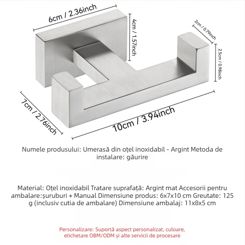 Cuier de baie din oțel inoxidabil, montat pe perete, stil modern minimalist, capacitate de încărcare 3–5 kg
