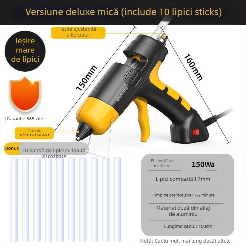 Pistol de lipit cu lipici topit, industrial, cu putere mare, reglaj de temperatură și viscozitate ridicată pentru uz casnic