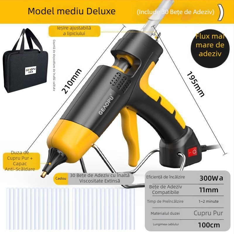 Pistol de lipit cu lipici topit, industrial, cu putere mare, reglaj de temperatură și viscozitate ridicată pentru uz casnic