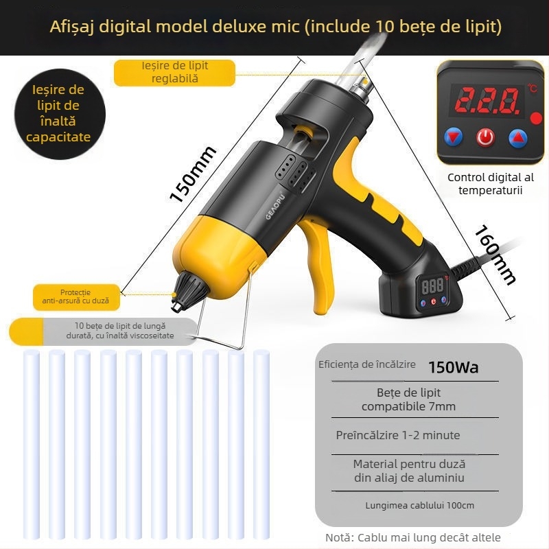 Pistol de lipit cu lipici topit, industrial, cu putere mare, reglaj de temperatură și viscozitate ridicată pentru uz casnic