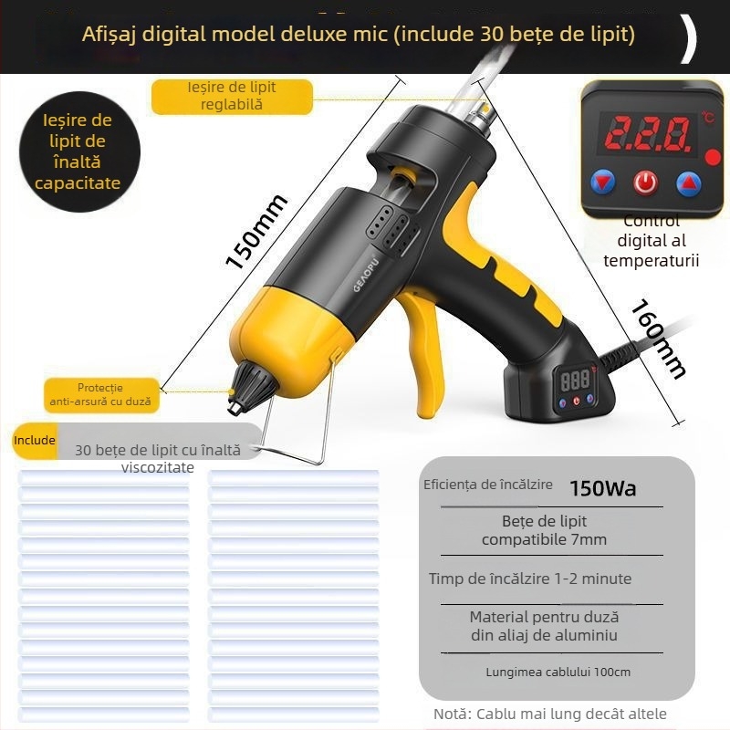 Pistol de lipit cu lipici topit, industrial, cu putere mare, reglaj de temperatură și viscozitate ridicată pentru uz casnic