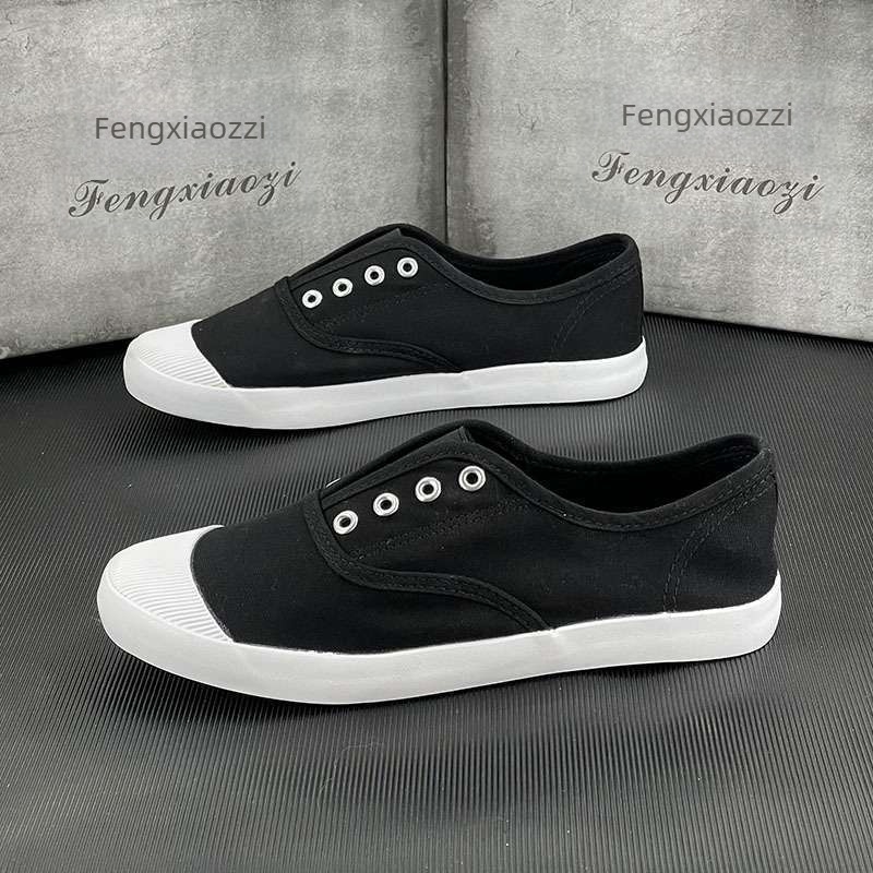 Adidași slip-on pentru bărbați, stil coreean, partea superioară respirabilă din materiale multiple, vârf rotund, talpă din cauciuc