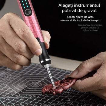 Kit mini freză electrică cu baterie litiu reîncărcabilă, stilou de gravură pentru lemn de nuc – totul într-un singur dispozitiv: 30.000 rpm, 5 trepte de viteză, autonomie baterie 12 ore, timp de încărcare standard 1 h / rapid 0,5 h