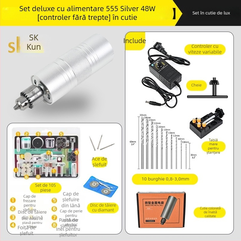 Shuokun Mașină electrică portabilă, de înaltă putere, pentru lustruire și gravare, cu alimentare la priză, până la 50V, potrivită pentru nefrit, lemn, metal, plastic și DIY