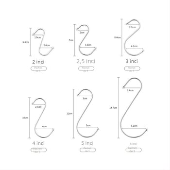 Cuier din oțel inoxidabil în formă S, montaj pe perete, fără găuri, capacitate 3 kg, set 5 bucăți