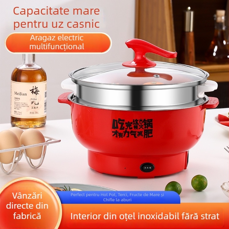 Oală electrică de gătit cu vas interior din oțel inoxidabil, compactă 2-3 L, multifuncțională pentru hot pot, gătit și grătar; carcasă din plastic; până la 800 W; control mecanic; protecție anti-uscare; pentru 2-3 persoane