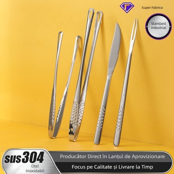 Set tacâmuri pentru grătar cu clește din oțel inoxidabil 304, cuțit și furculiță-clip — Brand Red Door Tower; Categorie: tacâmuri pentru grătar; Reutilizabil