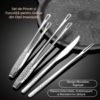 Set tacâmuri pentru grătar cu clește din oțel inoxidabil 304, cuțit și furculiță-clip — Brand Red Door Tower; Categorie: tacâmuri pentru grătar; Reutilizabil