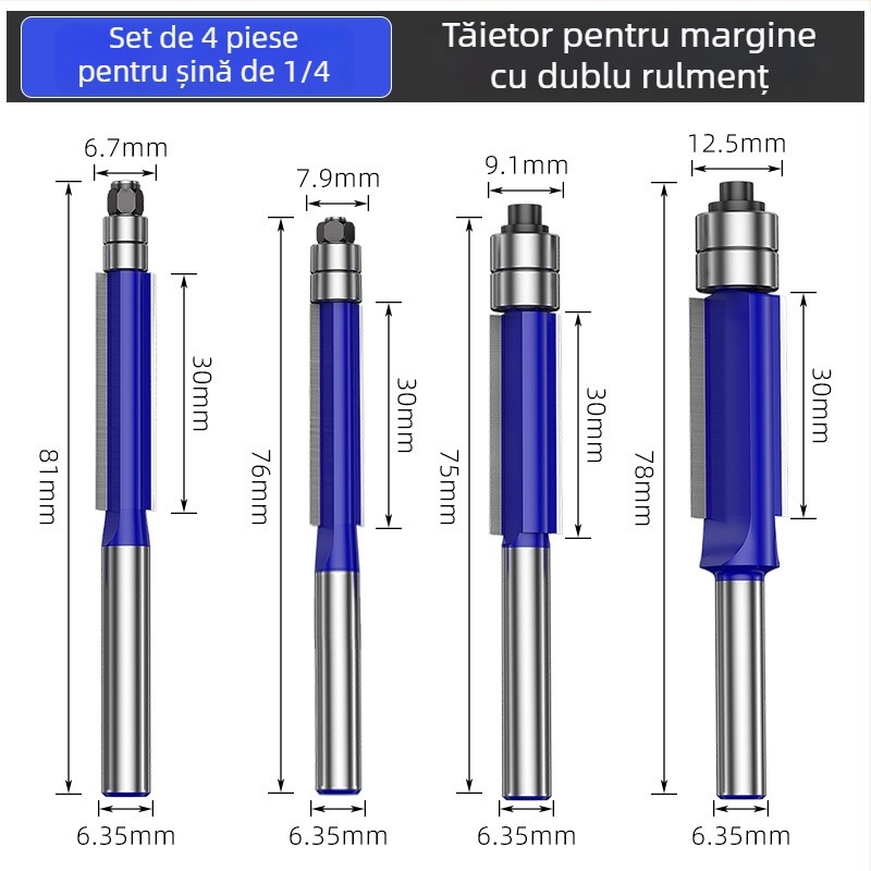 Set de freze pentru lemn cu rulmenți dubli și capete de frezat cu dublă tăiere